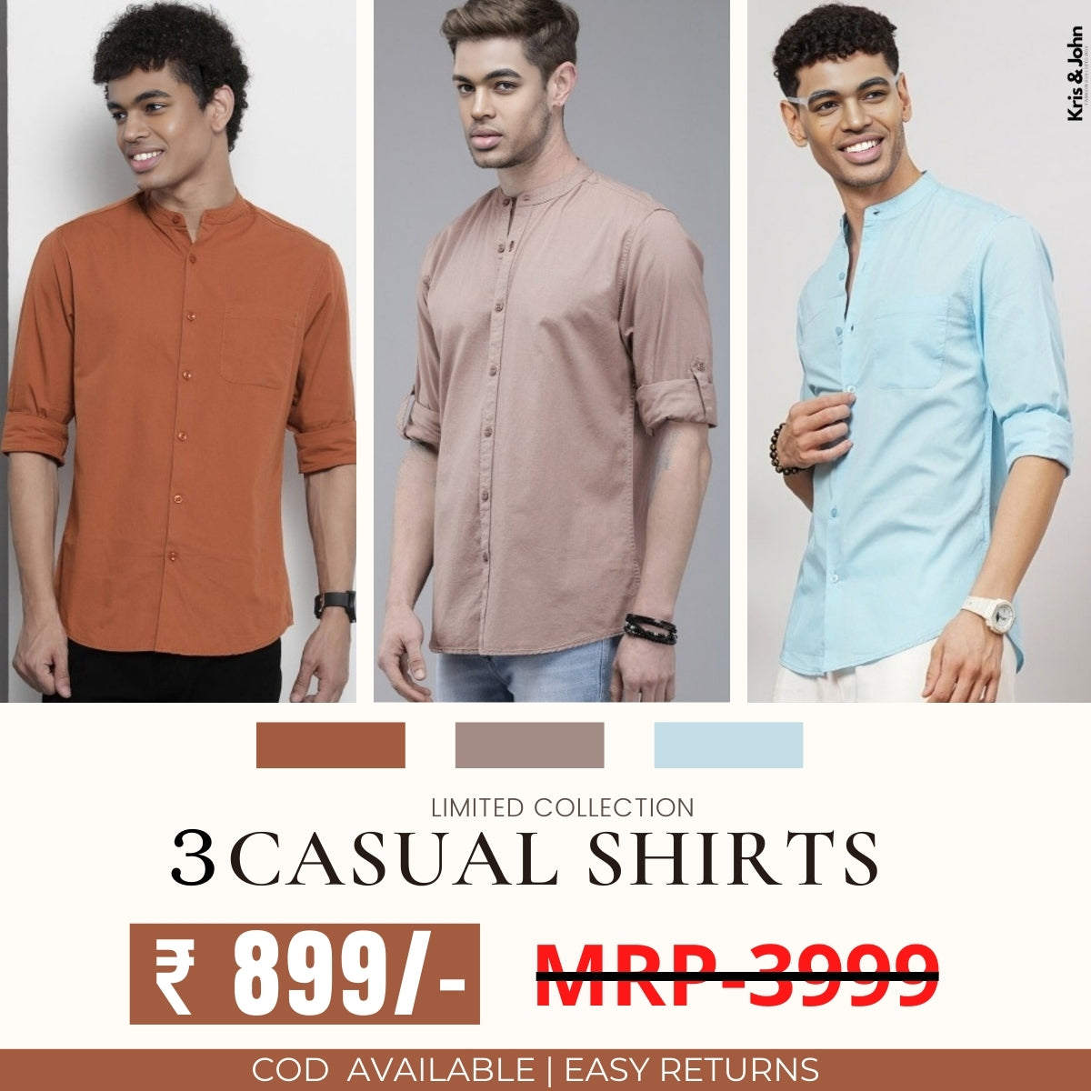 Stylish Branded Casual Shirts with Full Sleeves and Chinese Collar