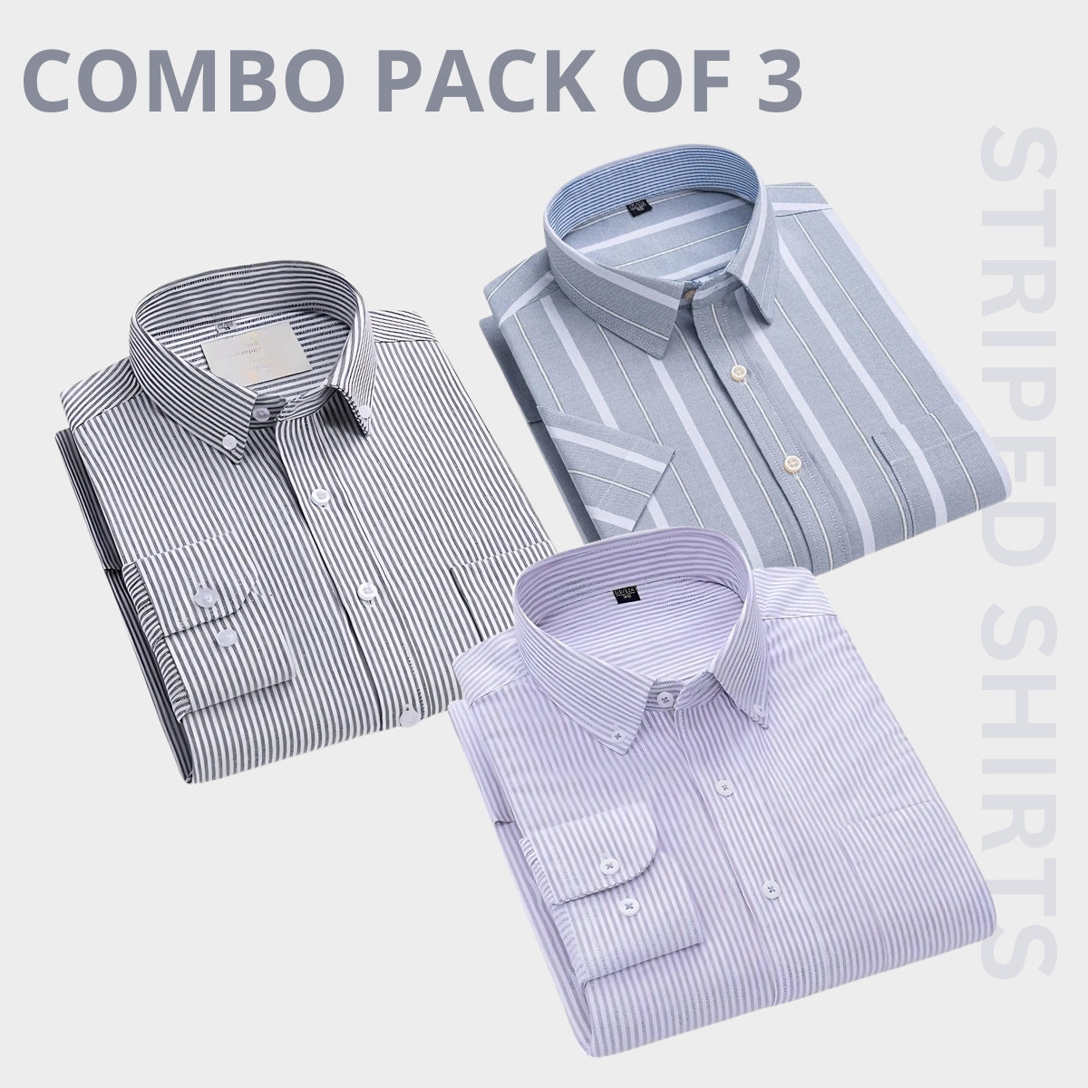 100 % Cotton Full Sleeves Men's Premium Striped Shirts- Pack of 3