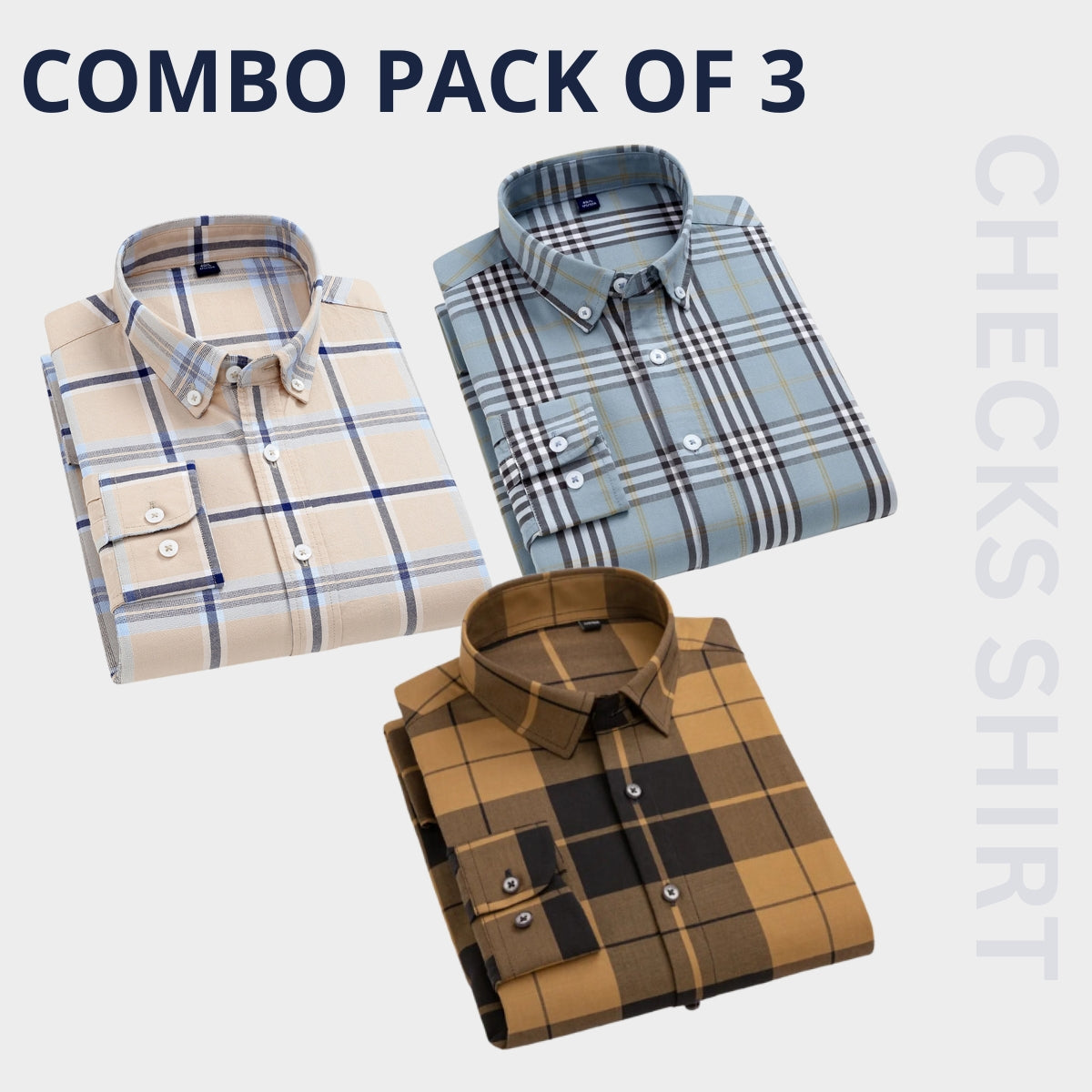 100 % Cotton Full Sleeves Men's Premium Shirts- Pack of 3