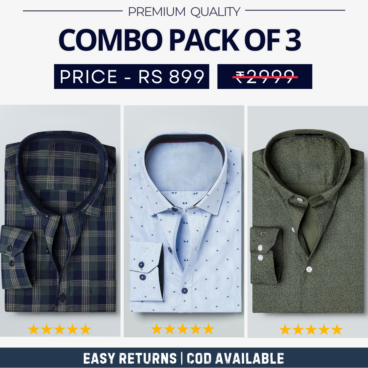 Combo Pack of 3 Men's Formal Shirts - Stylish & Versatile Collection