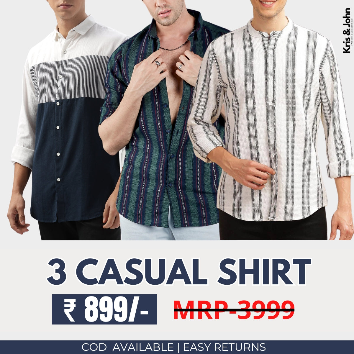 Triple the Style: Men's Cotton Casual Shirts - Pack of 3