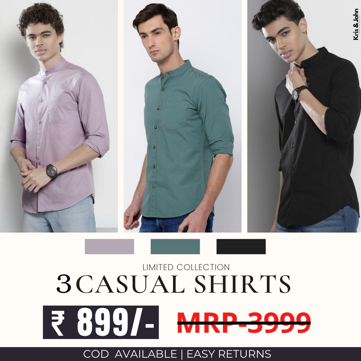 Stylish Branded Casual Shirts with Full Sleeves and Chinese Collar