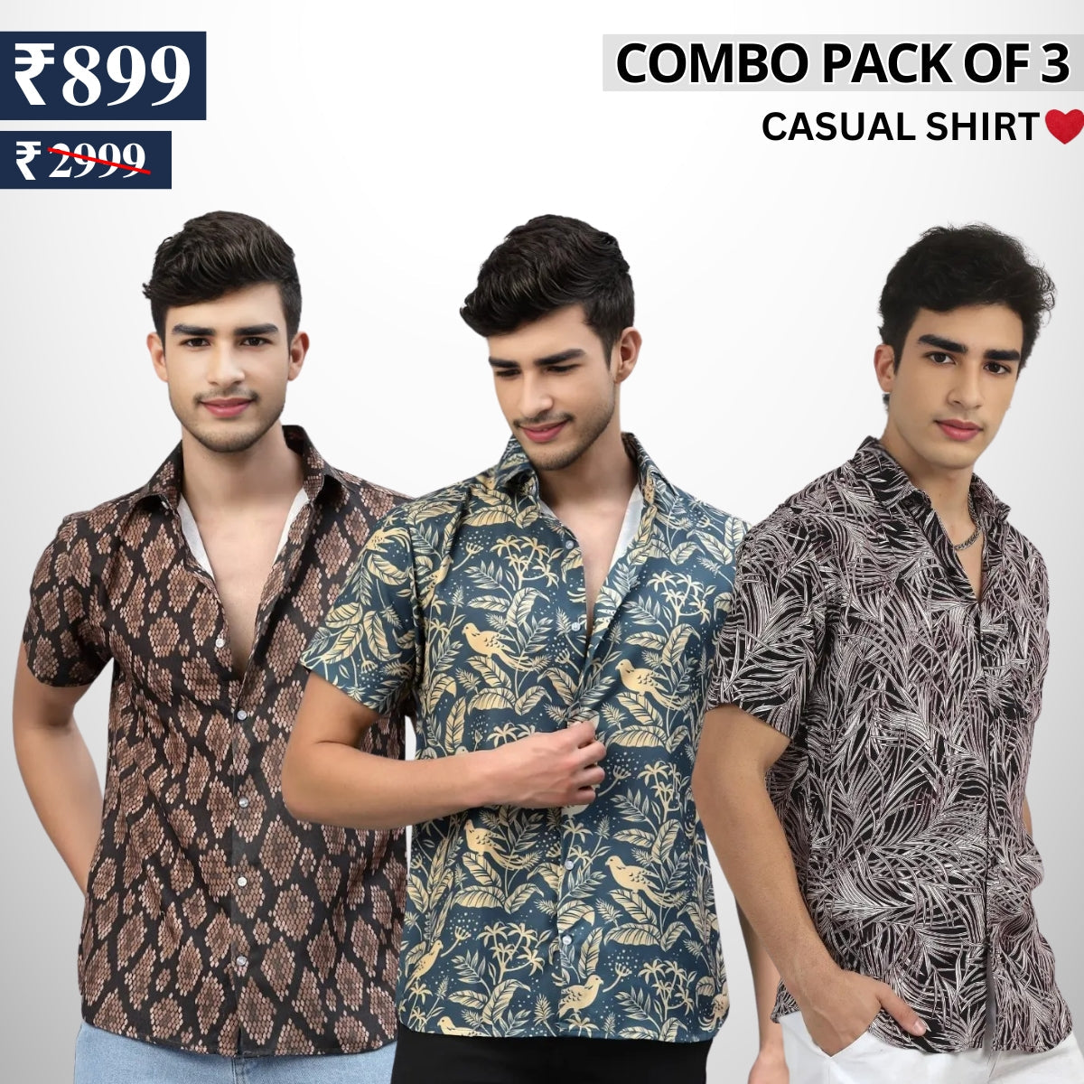 Pack Of 3 Trendy Half Sleeve Shirts - Men's Casual Wear