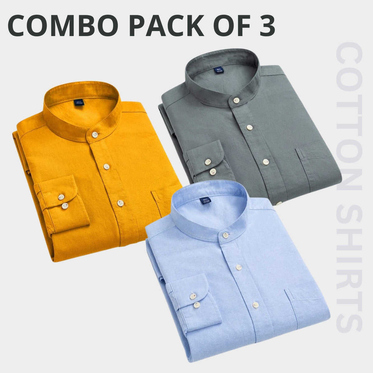 Plain Cotton Full Sleeves Men's Premium Shirts- Pack of 3