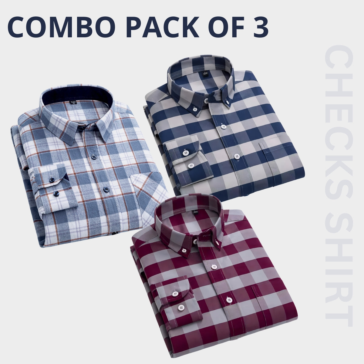 Checks Cotton Full Sleeves Men's Premium Shirts- Pack of 3