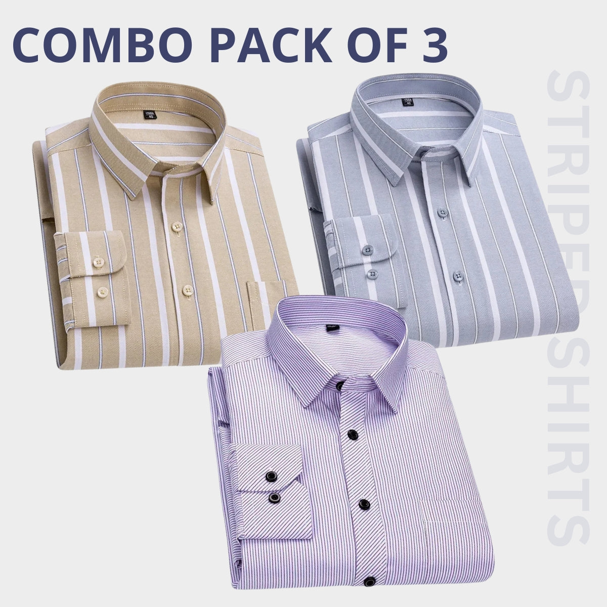 Premium Full Sleeves Striped Shirt 100% High Quality Combo Pack Of 3