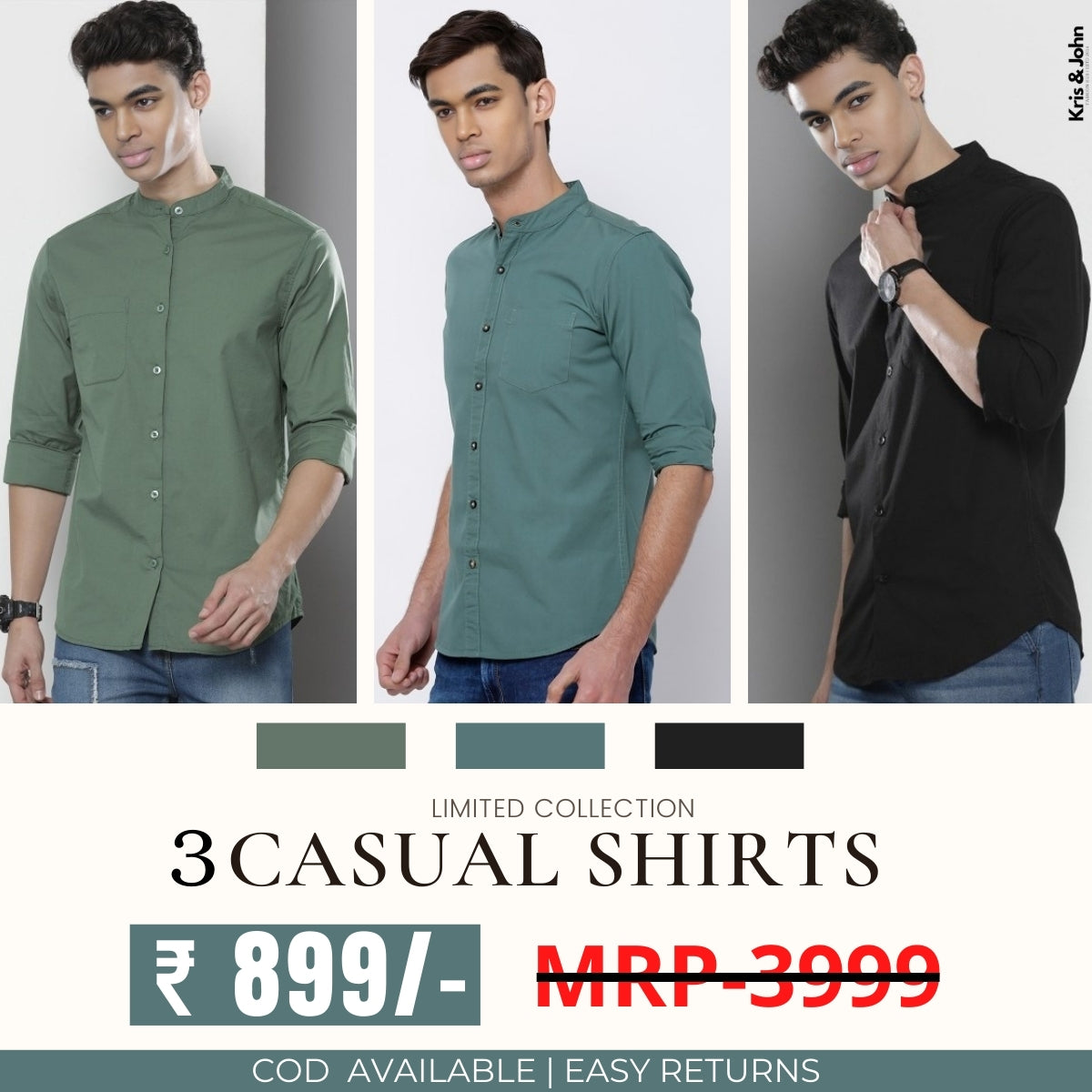 Stylish Branded Casual Shirts with Full Sleeves and Chinese Collar