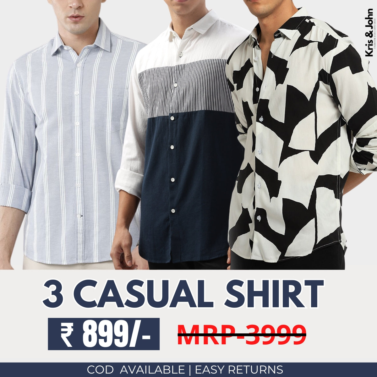 Triple the Style: Men's Cotton Casual Shirts - Pack of 3