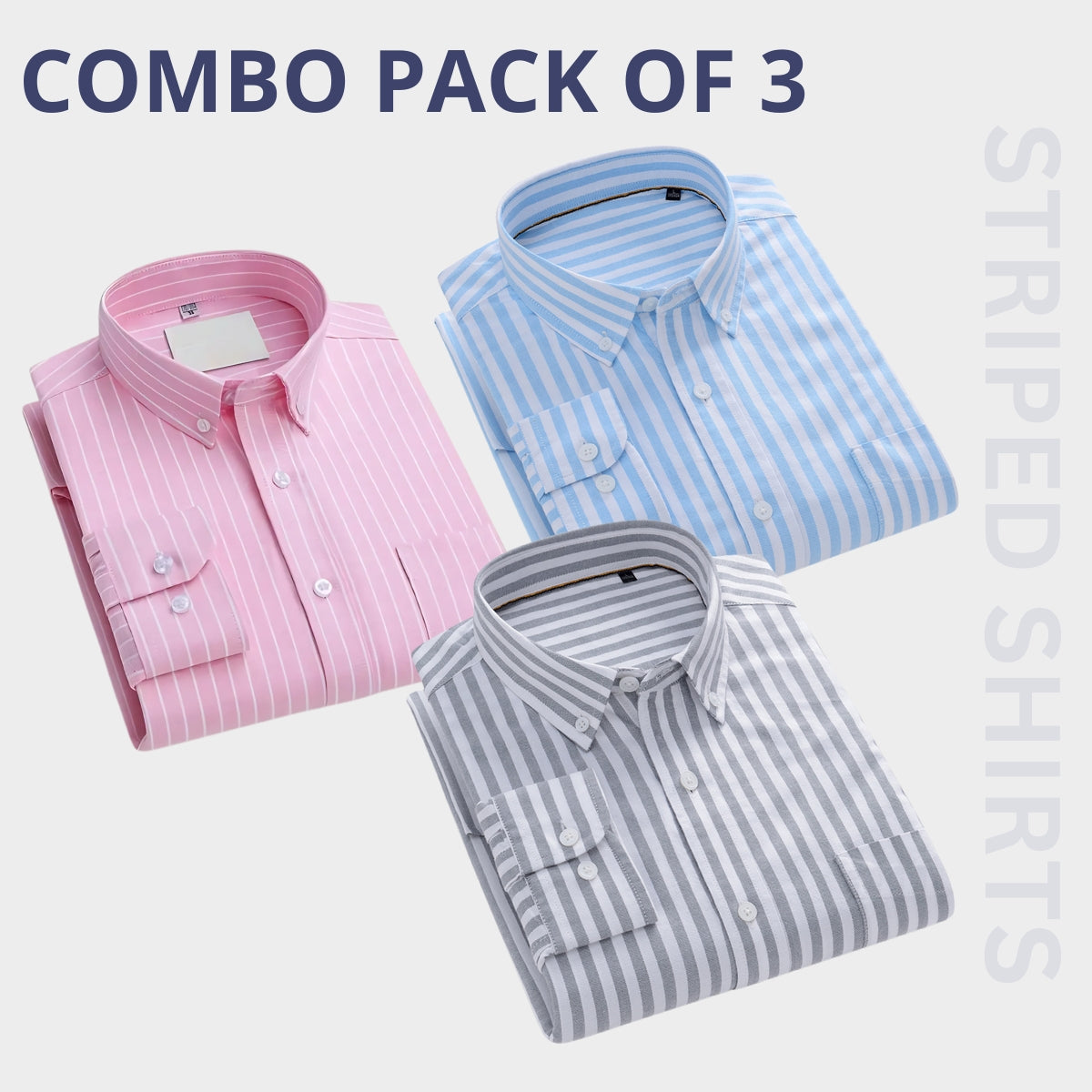 100 % Cotton Full Sleeves Men's Premium Striped Shirts- Pack of 3