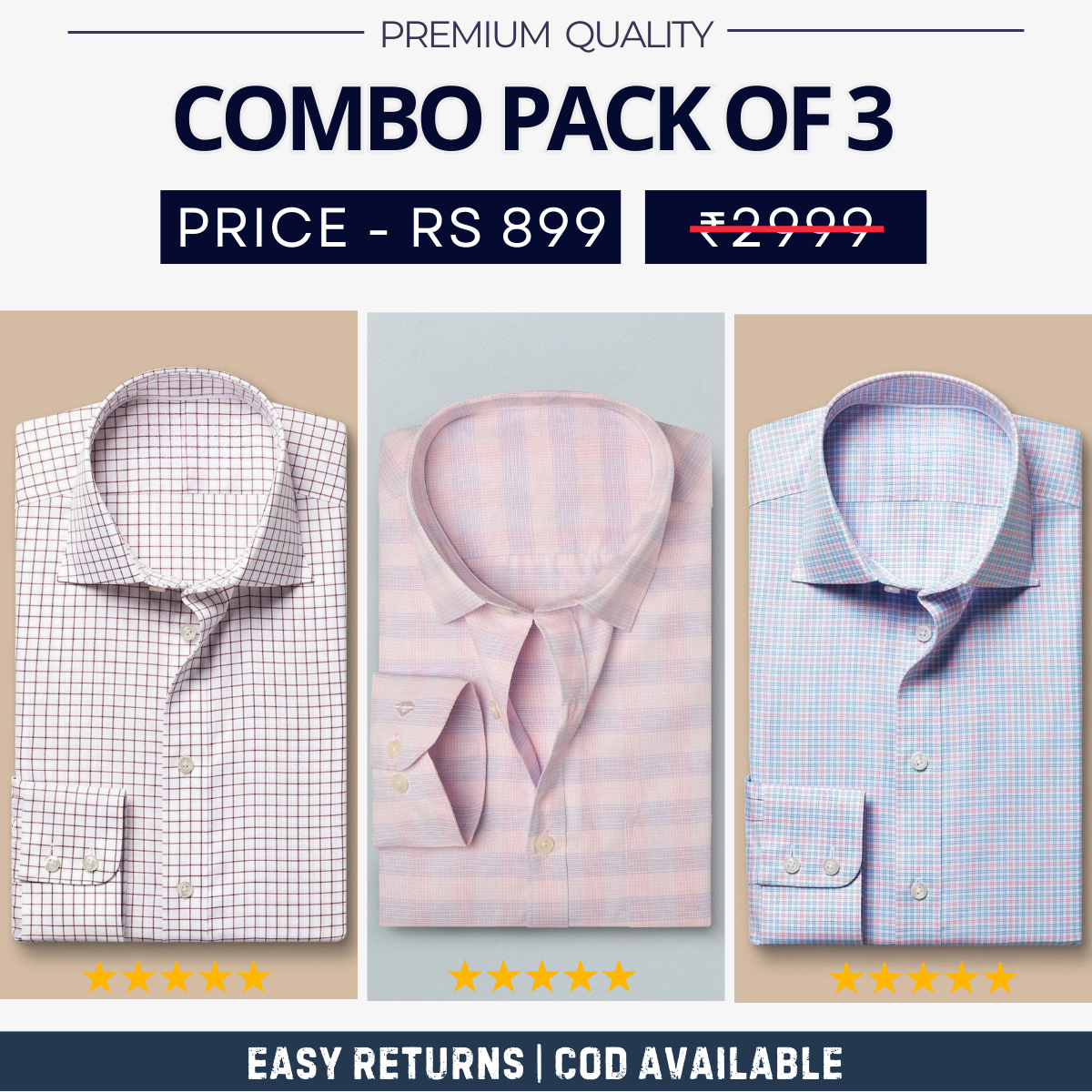 Combo Pack of 3 Men's Formal Shirts - Stylish & Versatile Collection