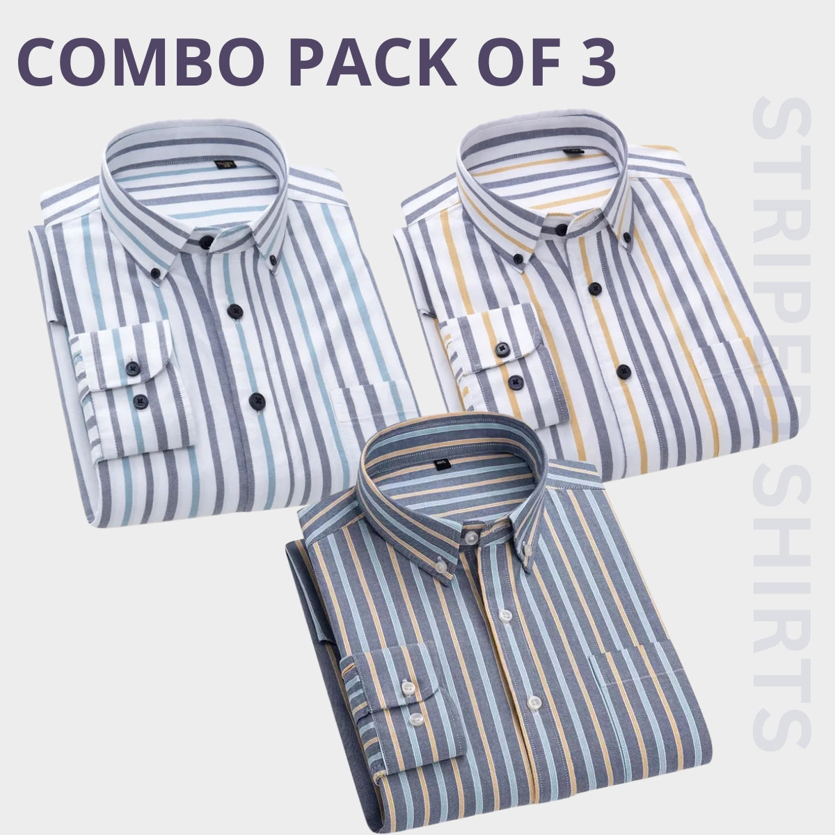 Premium Full Sleeves Striped Shirt 100% High Quality Combo Pack Of 3