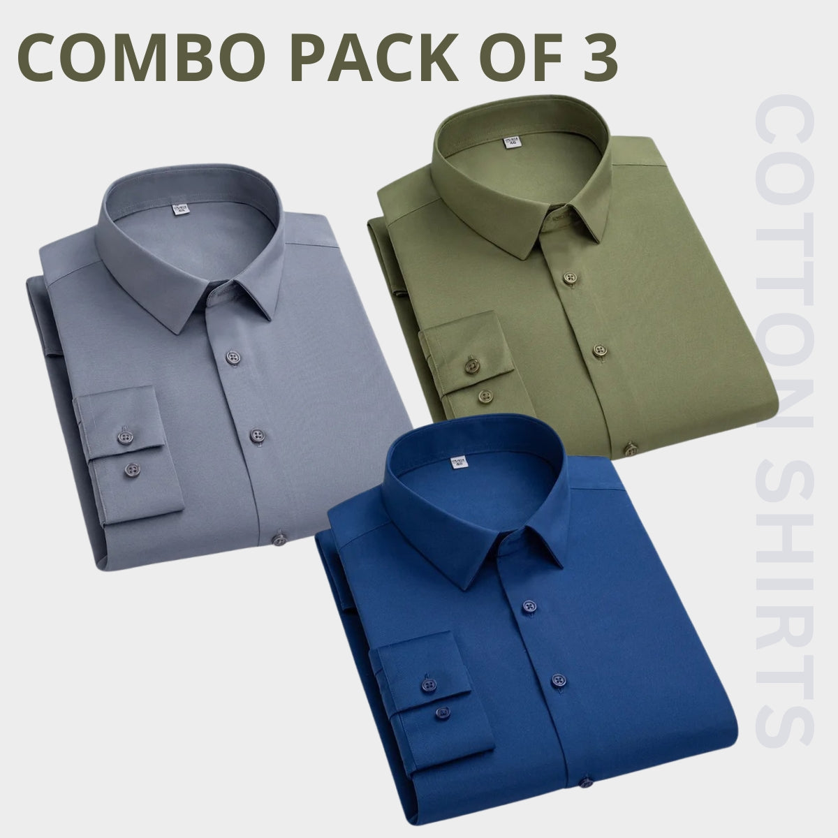 Plain Cotton Full Sleeves Men's Premium Shirts- Pack of 3