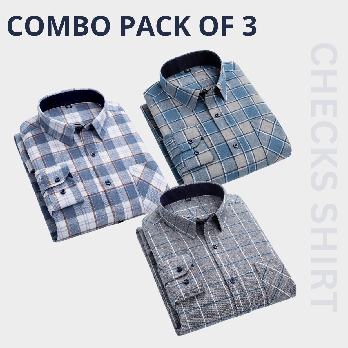 Checks 100% Cotton Full Sleeves Men's Premium Shirts- Pack of 3