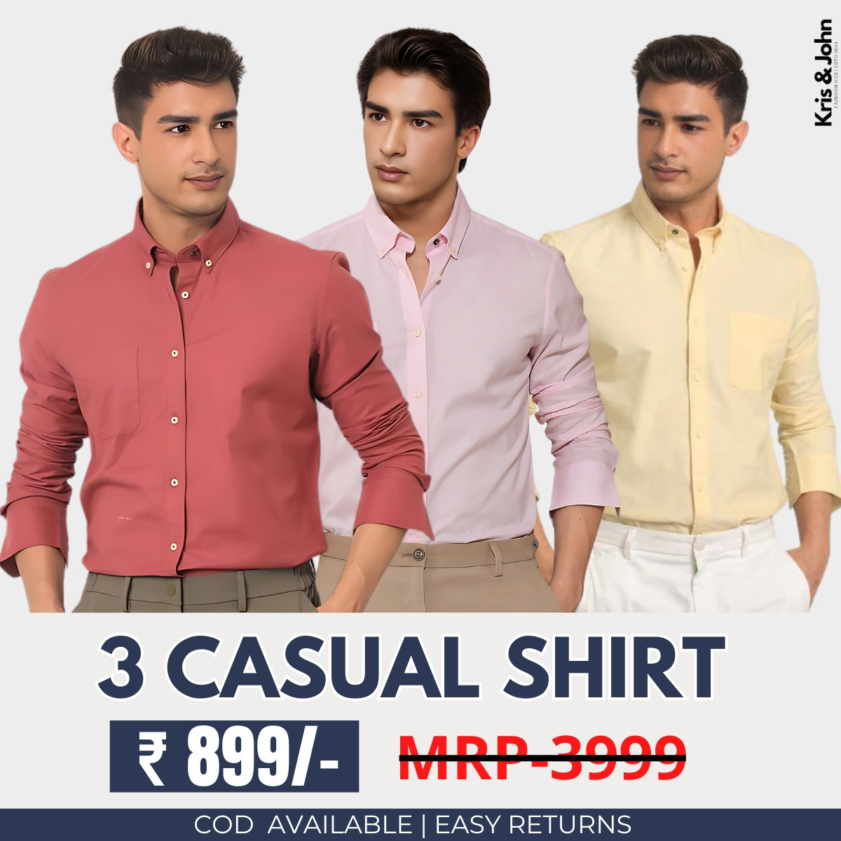 Triple the Style: Men's Cotton Casual Shirts - Pack of 3