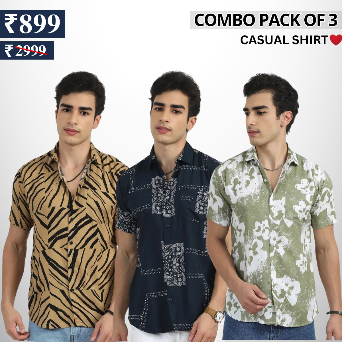 Pack Of 3 Trendy Half Sleeve Shirts - Men's Casual Wear