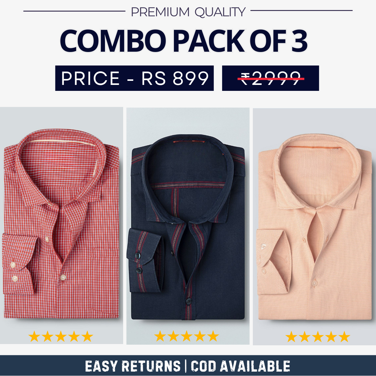 Combo Pack of 3 Men's Formal Shirts - Stylish & Versatile Collection